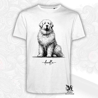 T-shirt bianca stampata con un Pastore Abruzzese Maremmano, grafica Doodle