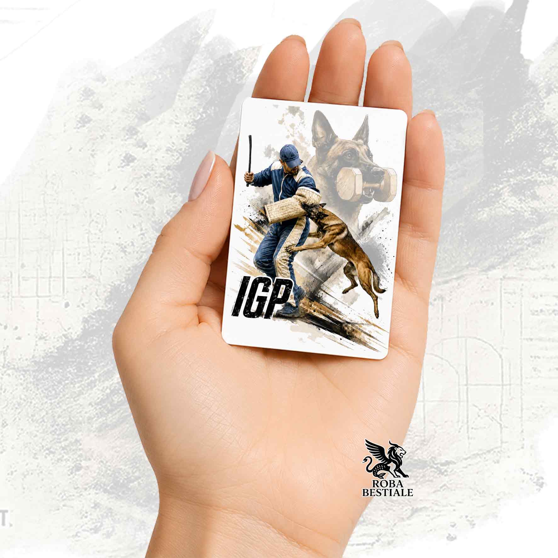 Calamita in MDF stampata con un Pastore Belga Malinois che fa IGP, grafica Zero Distance di Roba Bestiale