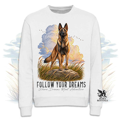 Sweat-shirt d'hiver CITATIONS "DREAM" - BERGER BELGE MALINOIS - Col rond, Unisexe - Off White, Blanc ou Gris - du XS au 3XL