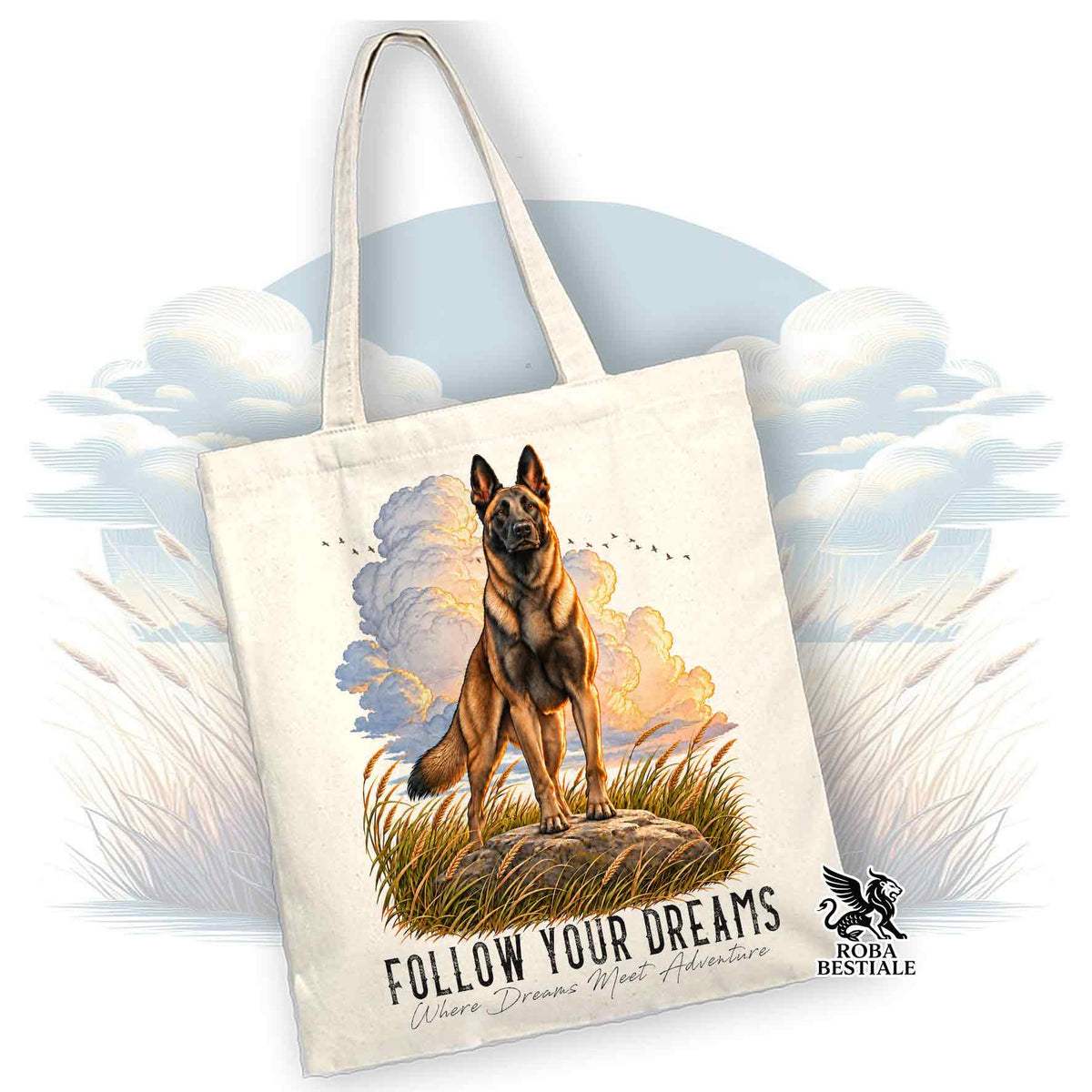 Shopper CITATIONS "RÊVE" - PASTEUR BELGE MALINOIS - Plusieurs coloris disponibles, 100% Coton
