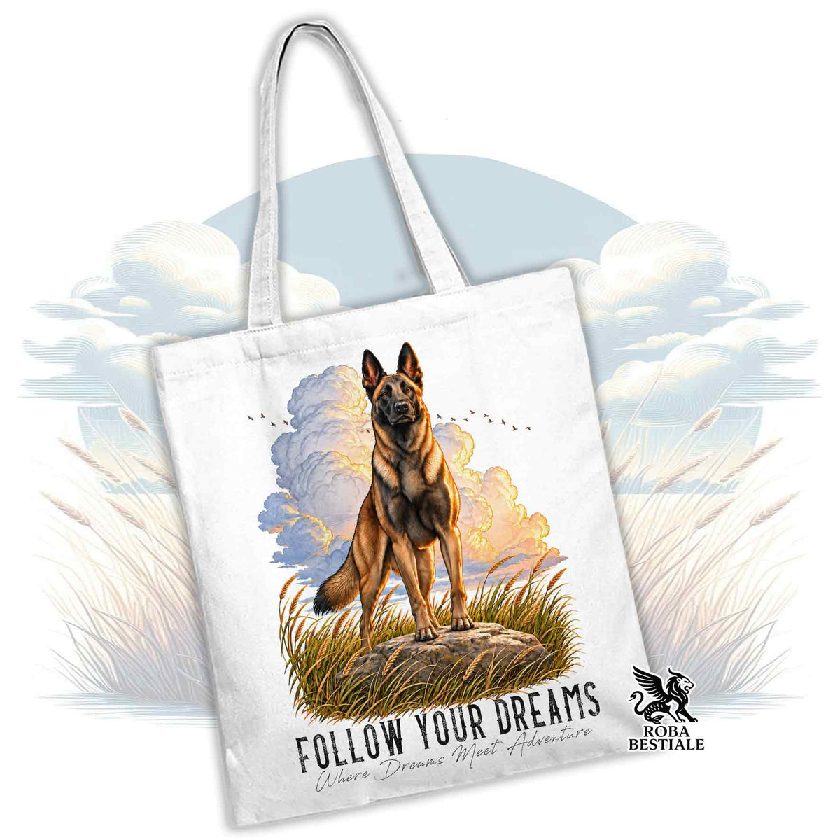 Shopper CITATIONS "RÊVE" - PASTEUR BELGE MALINOIS - Plusieurs coloris disponibles, 100% Coton