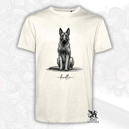 T-shirt beige stampata con un Pastore Belga Malinois, grafica Doodle
