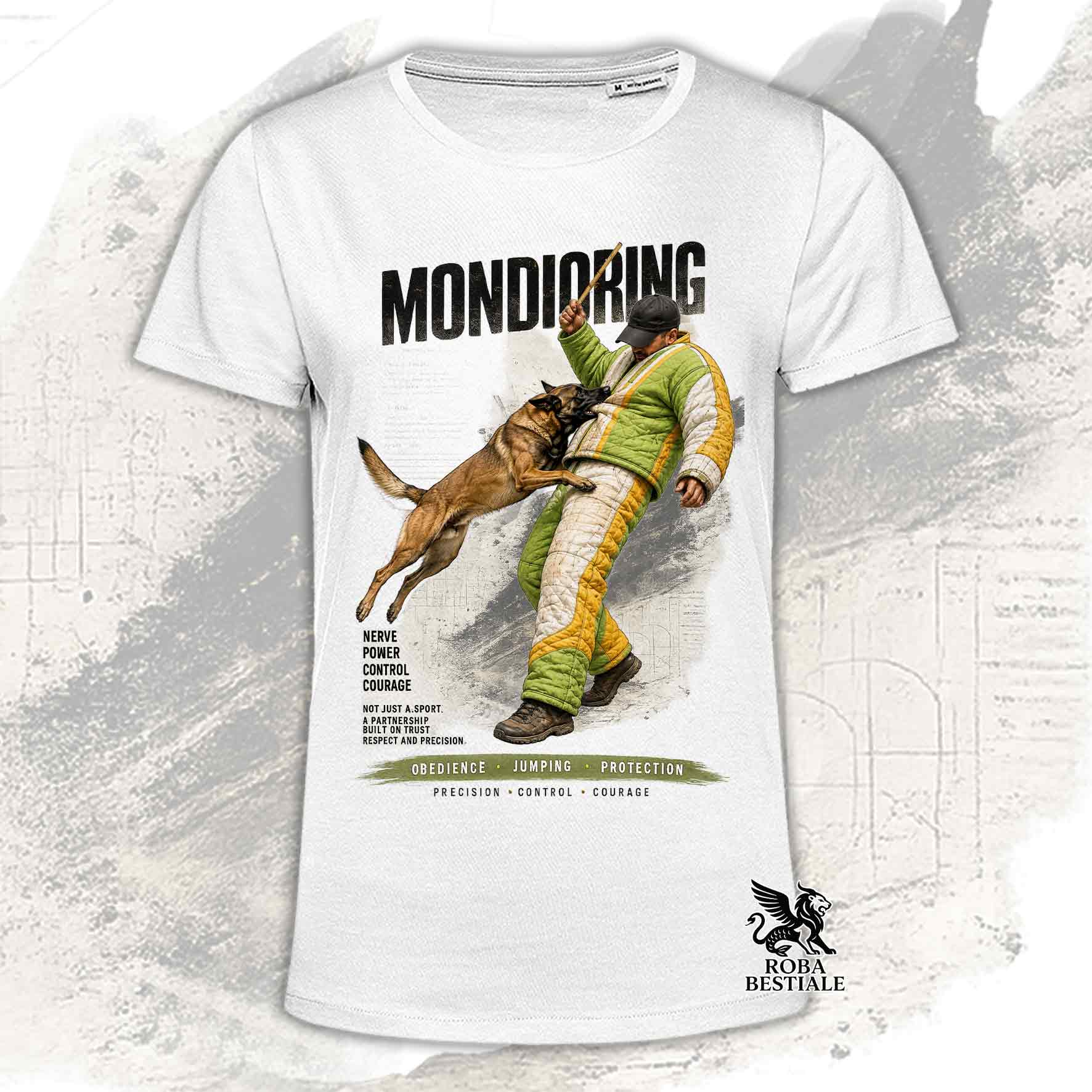T-shirt bianca stampata con una grafica dedicata al Mondioring, collezione Zero DIstance