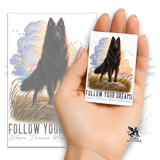 Aimant QUOTES "RÊVE" - CHIEN DE BERGER BELGE GROENENDAEL - en MDF, 7x5 cm