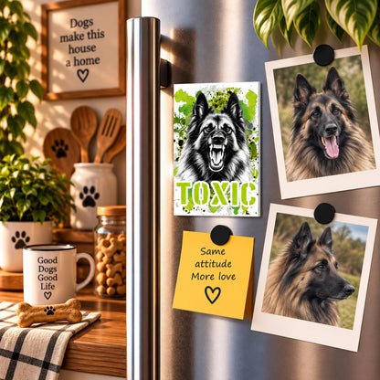 Calamita in MDF con la stampa di un Pastore Belga Tervueren. Idea regalo per amanti dei cani, da Roba Bestiale