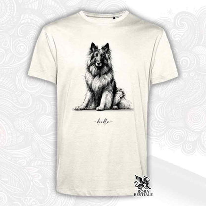 T-shirt beige stampata con un Pastore Belga Tervueren, grafica Doodle