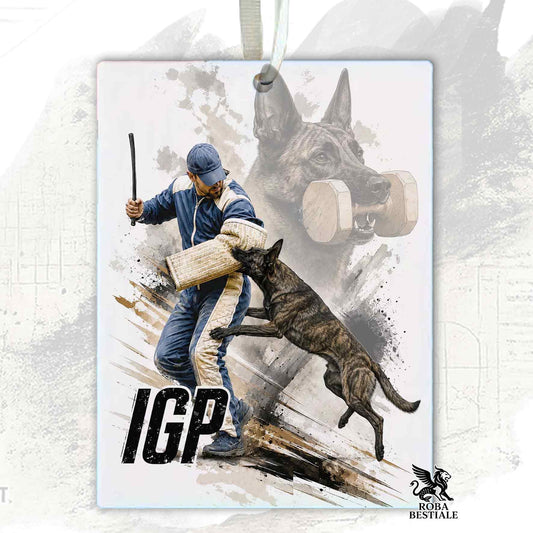 Profumatore in feltro con la stampa di un Pastore Olandese che pratica IGP. Grafica originale Roba Bestiale