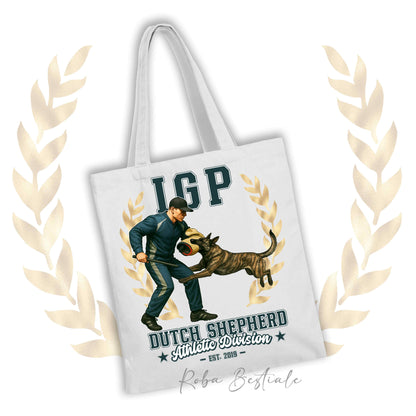 Borsa shopper stampata con un Pastore OLandese che fa IGP. Grafica originale Roba Bestiale