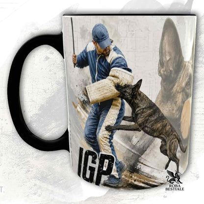 Tazza bianca con dettagli neri stampata una grafica originale di Roba Bestiale con un Pastore Olandese che fa IGP
