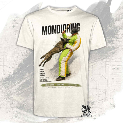 T-shirt beige stampata con una grafica dedicata al Mondioring, collezione Zero DIstance