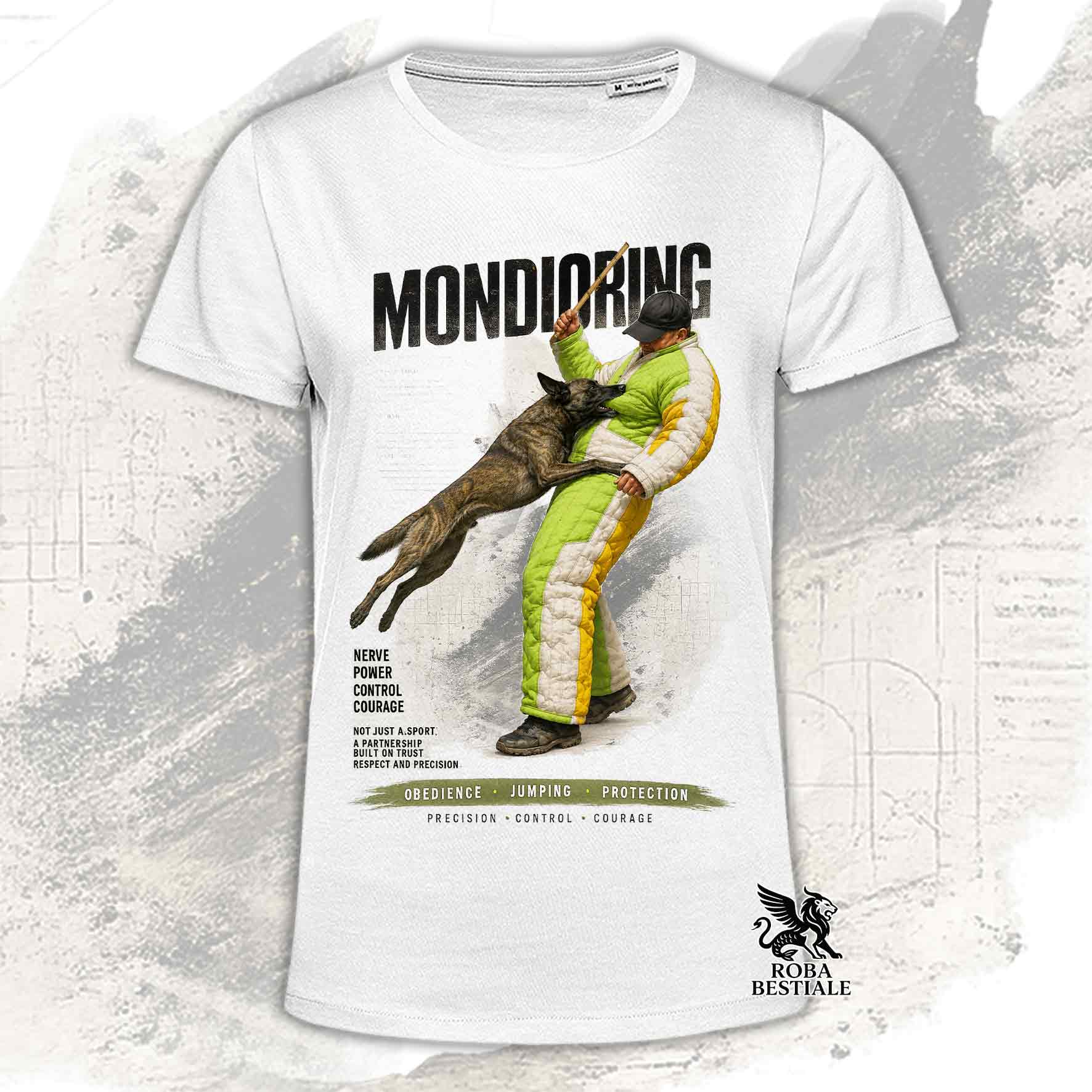 T-shirt bianca stampata con una grafica dedicata al Mondioring, collezione Zero DIstance