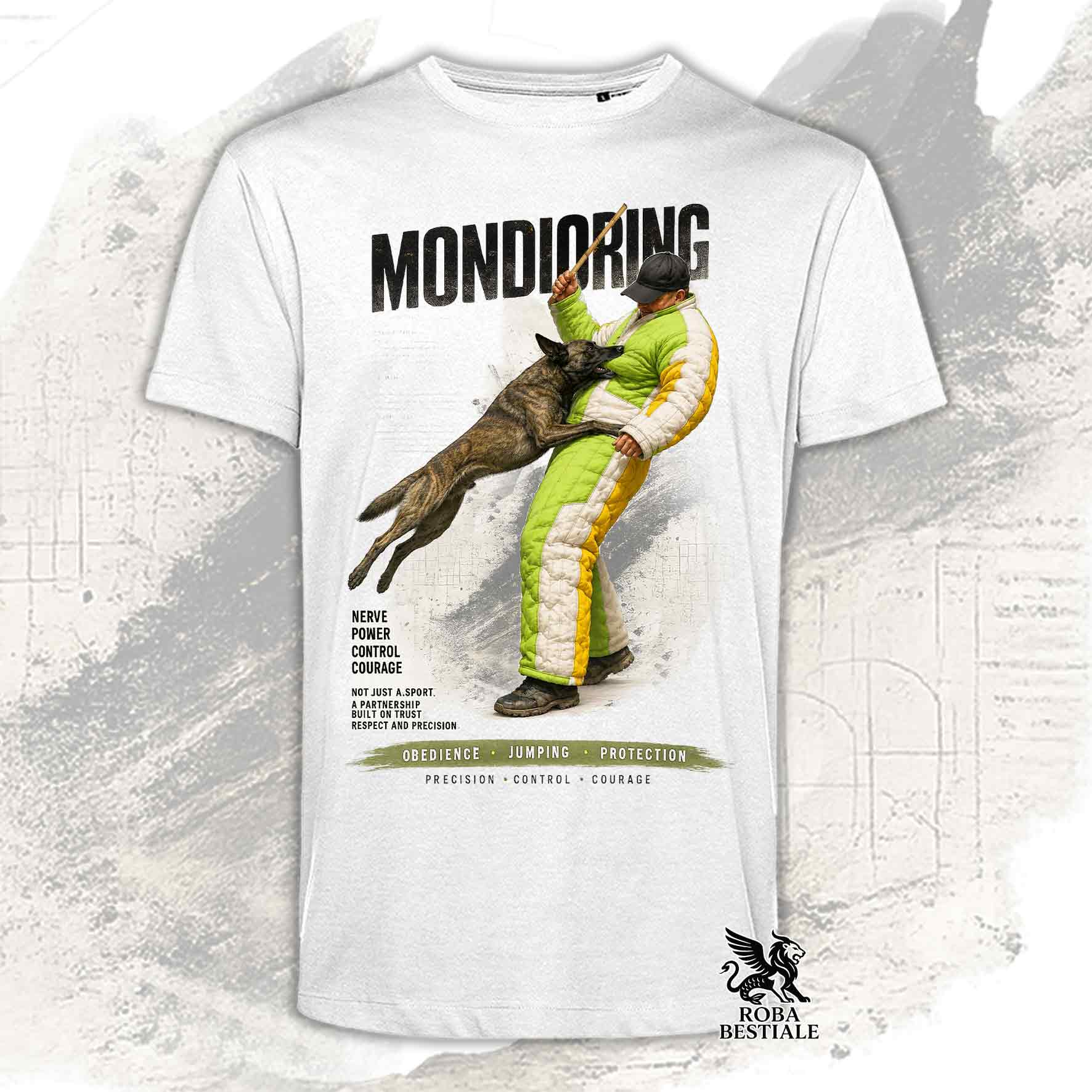 T-shirt bianca stampata con una grafica dedicata al Mondioring, collezione Zero DIstance