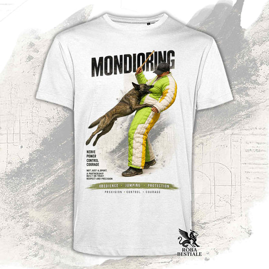 T-shirt bianca stampata con una grafica dedicata al Mondioring, collezione Zero DIstance