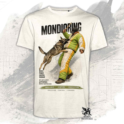 T-shirt beige stampata con una grafica dedicata al Mondioring, collezione Zero DIstance