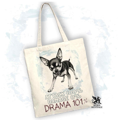Borsa Tote beige con stampata un Pinscher nano, grafica Drama 101 originale di Roba Bestiale 