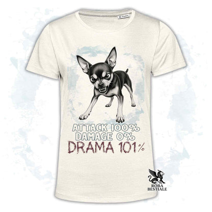 Maglietta beige stampata con un Pinscher nano, collezione originale Drama 101 di Roba Bestiale 
