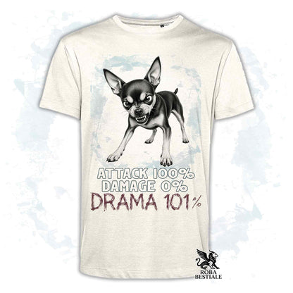 Maglietta beige stampata con un Pinscher nano, collezione originale Drama 101 di Roba Bestiale 