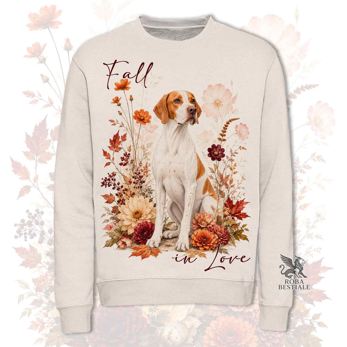 Felpa POINTER INGLESE Bianco e Arancio - Girocollo - Collezione Fall...in Love