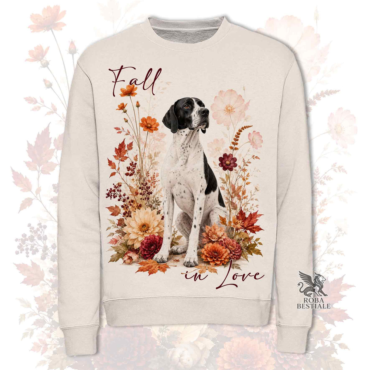 Felpa POINTER INGLESE Bianco e Nero - Girocollo - Collezione Fall...in Love