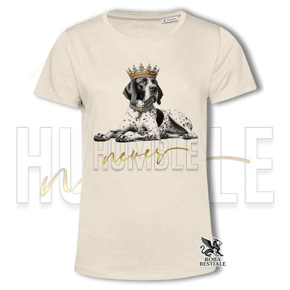 T-shirt stampata con un Pointer Inglese, colore beige con grafica Never Humble