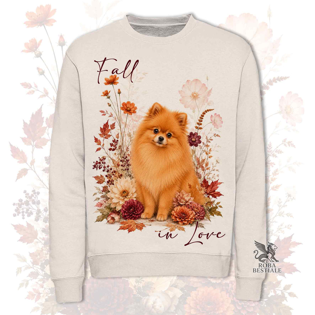 Felpa POMERANIA Arancio - Spitz Tedesco nano - Girocollo - Collezione Fall...in Love