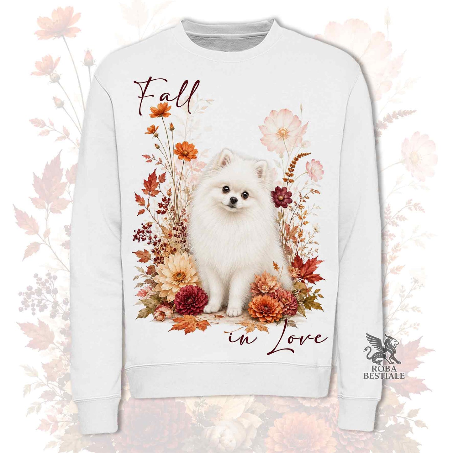 Felpa POMERANIA Bianco - Spitz Tedesco nano - Girocollo - Collezione Fall...in Love