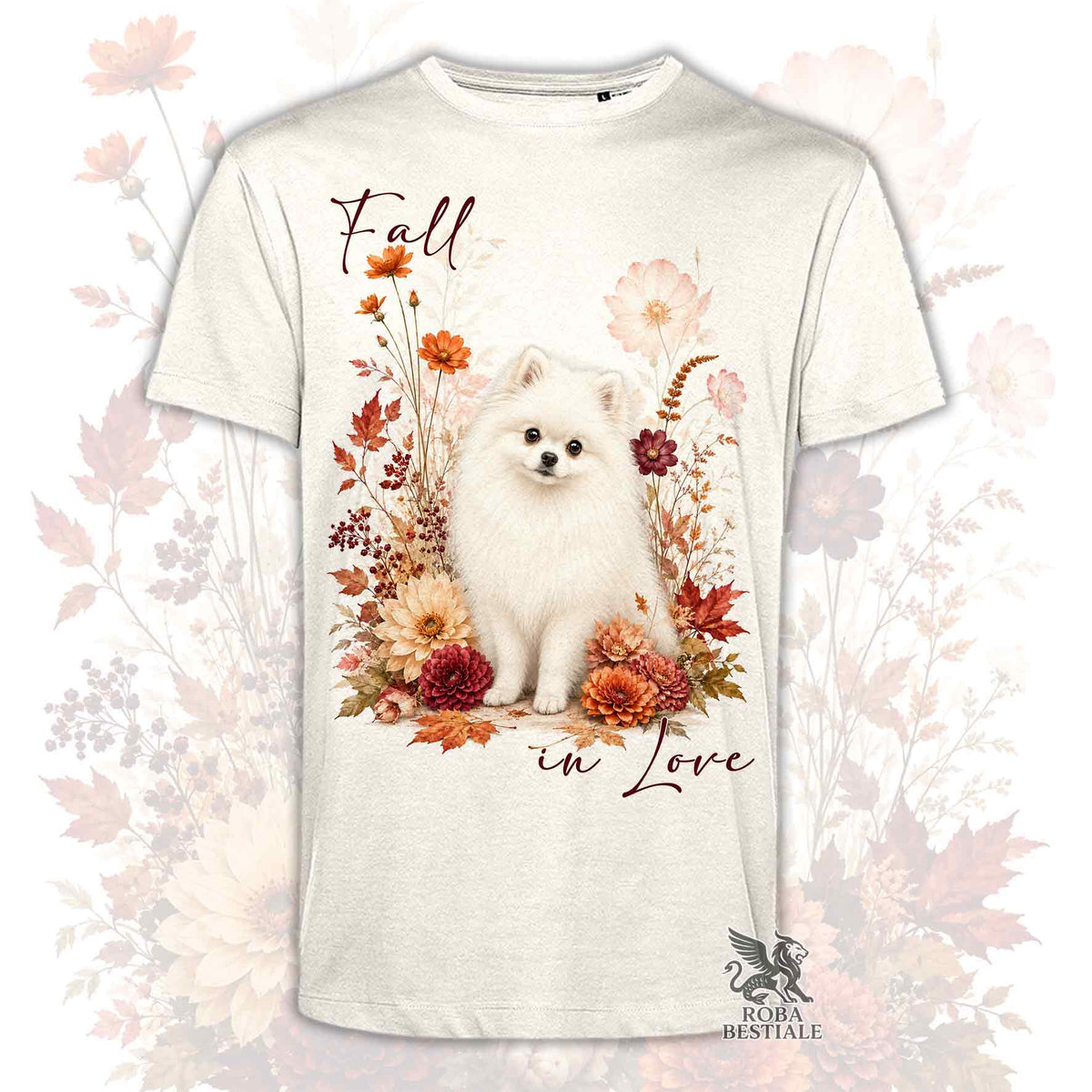 T-Shirt POMERANIA Bianco - Spitz Tedesco nano - Collezione Fall...in Love