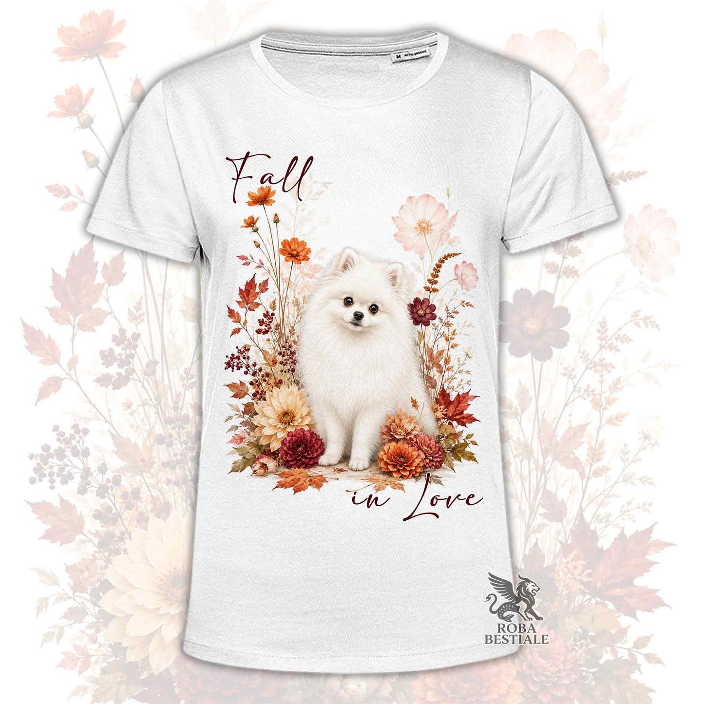 T-Shirt POMERANIA Bianco - Spitz Tedesco nano - Collezione Fall...in Love