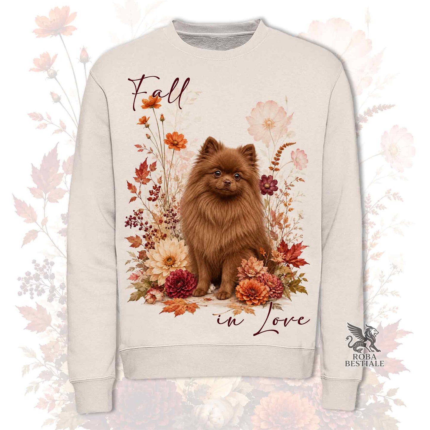 Felpa POMERANIA Marrone - Spitz Tedesco nano - Girocollo - Collezione Fall...in Love