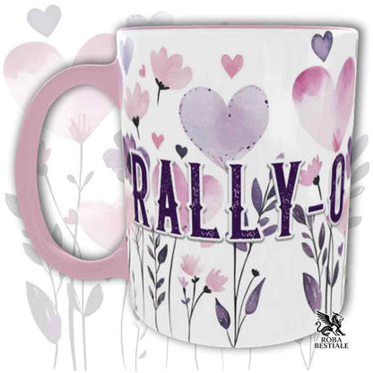 Tazza con dettagli rosa stampata con una grafica dedicata alla Rally-O, collezione Candy