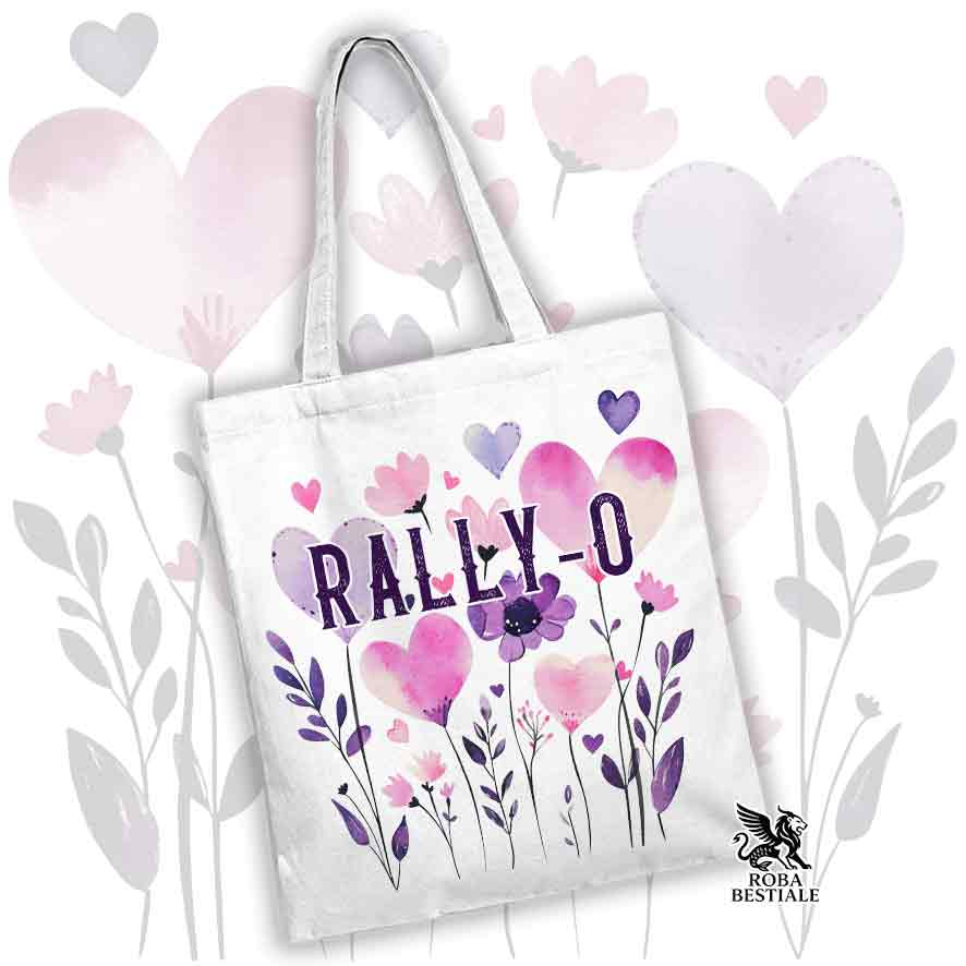 Borsa shopper bianca stampata con una grafica dedicata alla Rally-O, collezione Candy