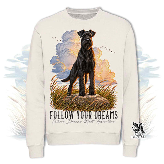Felpa girocollo beige chiaro con grafica cane nero e logo Roba Bestiale