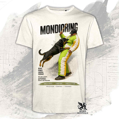 T-shirt beige stampata con una grafica dedicata al Mondioring, collezione Zero DIstance