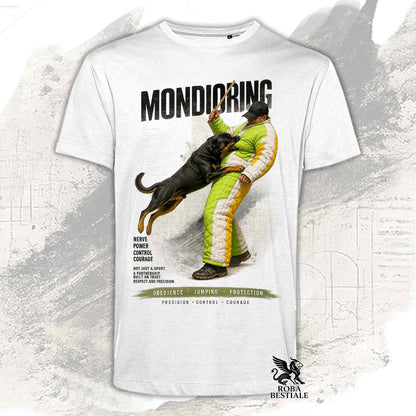 T-shirt bianca stampata con una grafica dedicata al Mondioring, collezione Zero DIstance