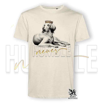 T-shirt stampata con un Saluki, colore beige con grafica Never Humble