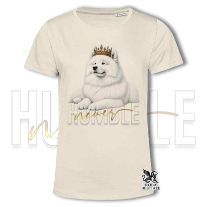 T-shirt stampata con un Samoiedo, colore beige con grafica Never Humble