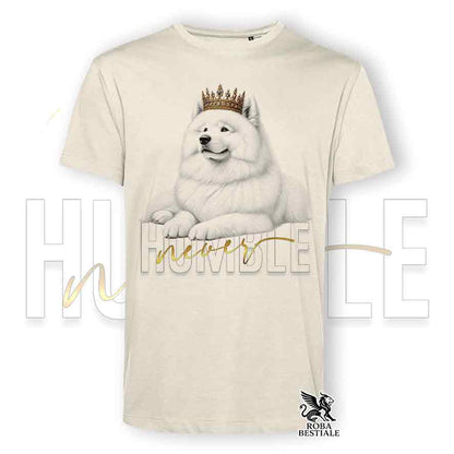 T-shirt stampata con un Samoiedo, colore beige con grafica Never Humble