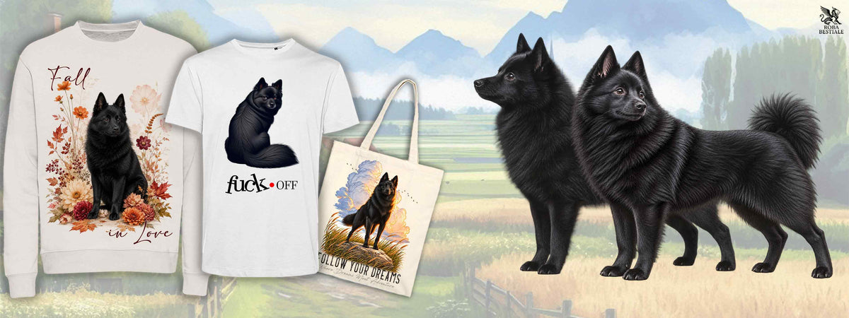 Il banner che rappresenta la collezione di abbigliamento e accessori dedicati allo Schipperke
