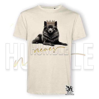 T-shirt stampata con uno Schipperke, colore beige con grafica Never Humble
