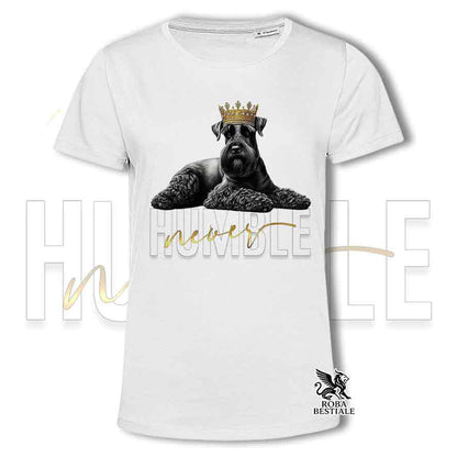 T-shirt stampata con uno Schnauzer Gigante, colore bianco con grafica Never Humble