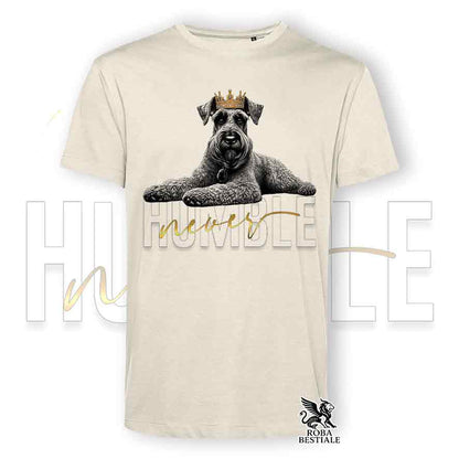 T-shirt stampata con un Schnauzer Gigante, colore beige con grafica Never Humble