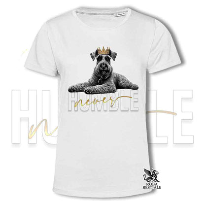 T-shirt stampata con un Schnauzer Gigante, colore bianco con grafica Never Humble