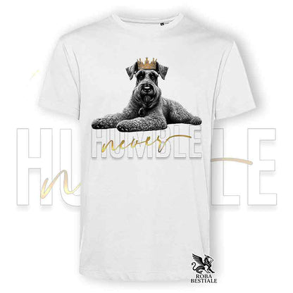 T-shirt stampata con un Schnauzer Gigante, colore bianco con grafica Never Humble
