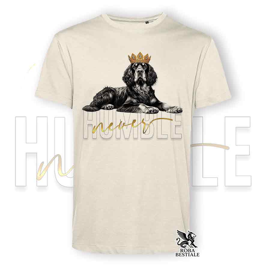 T-shirt beige stampata con un Setter Gordon con grafica Never Humble