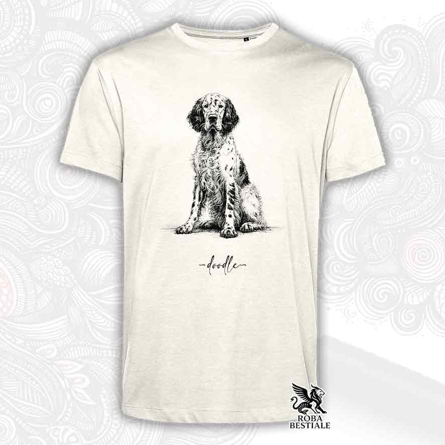 T-shirt beige stampata con un Setter Inglese, grafica Doodle