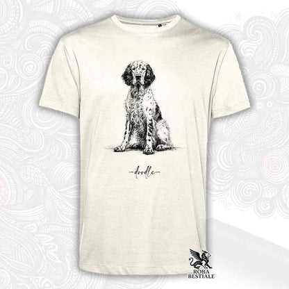 T-shirt beige stampata con un Setter Inglese, grafica Doodle