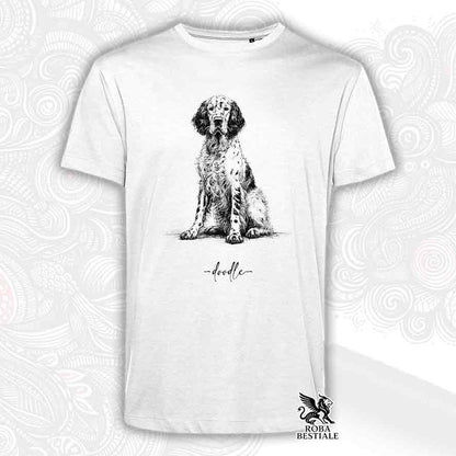 T-shirt bianca stampata con un Setter Inglese, grafica Doodle