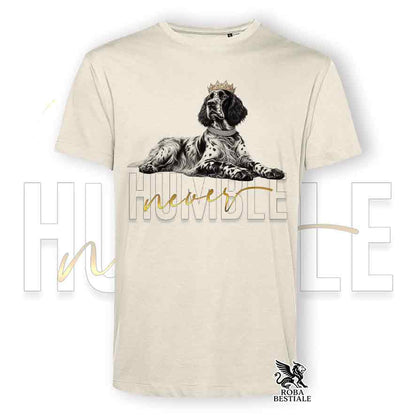 T-shirt beige stampata con un Setter Inglese, grafica Never Humble