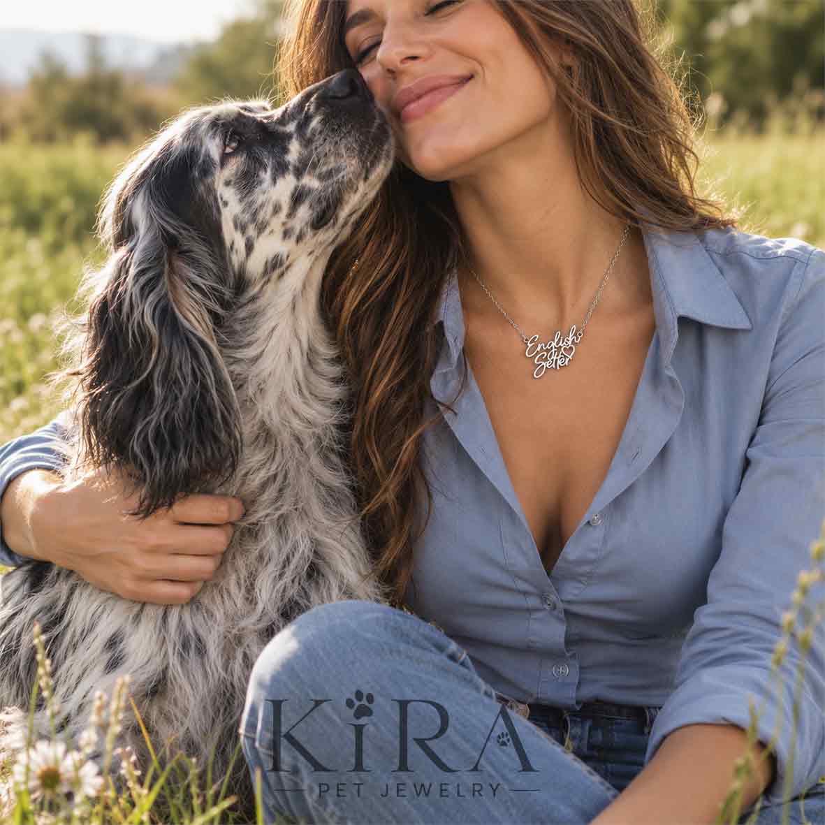 Collier KIRA PET JEWELRY - ENGLISH SETTER - En acier inoxydable avec chaînette à mailles fines