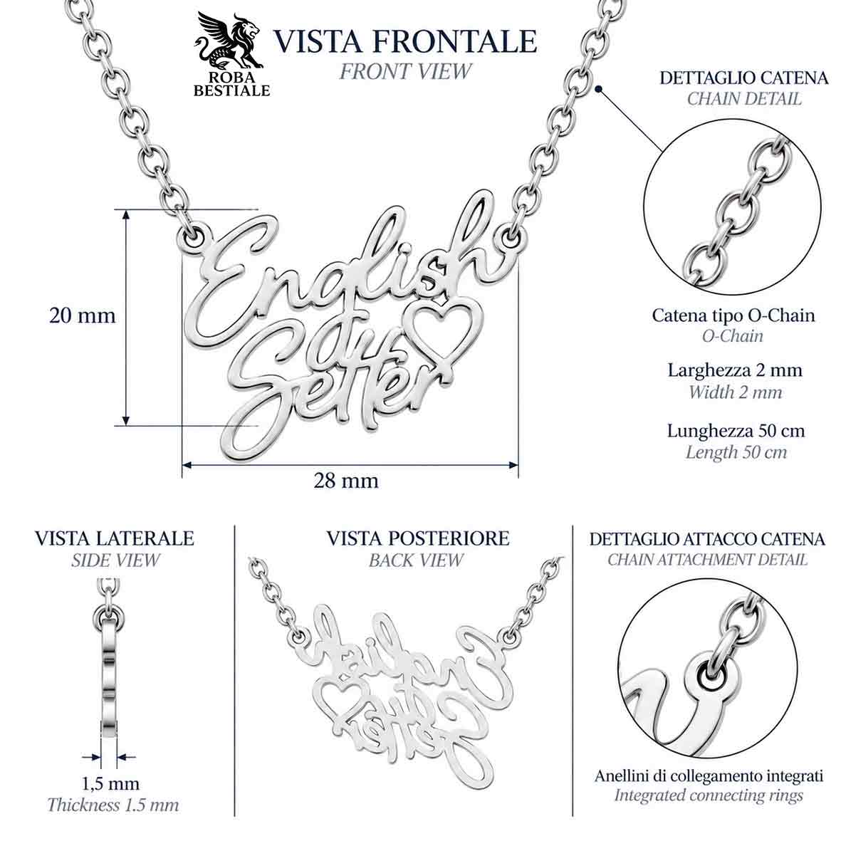Collier KIRA PET JEWELRY - ENGLISH SETTER - En acier inoxydable avec chaînette à mailles fines